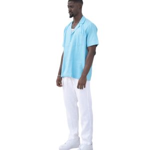 DEO APPAREL Blue and White Linen Set