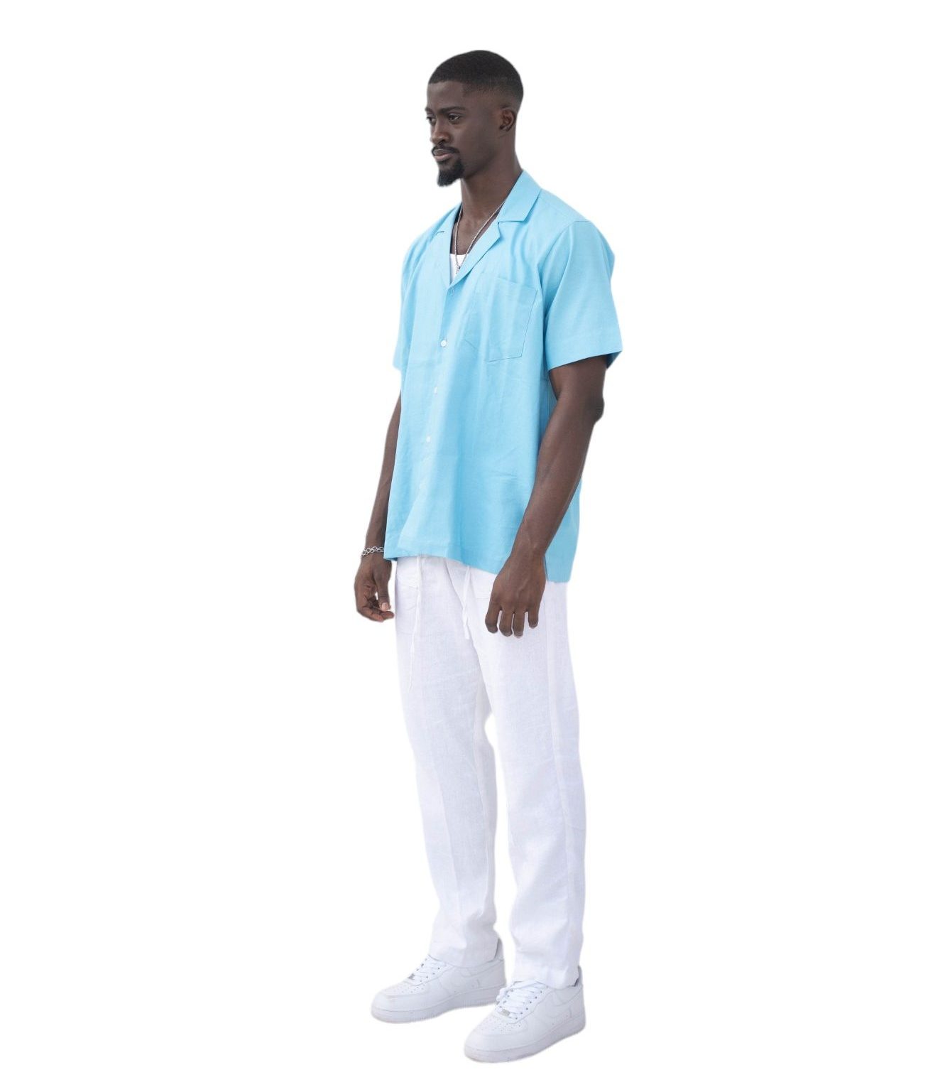 DEO APPAREL Blue and White Linen Set