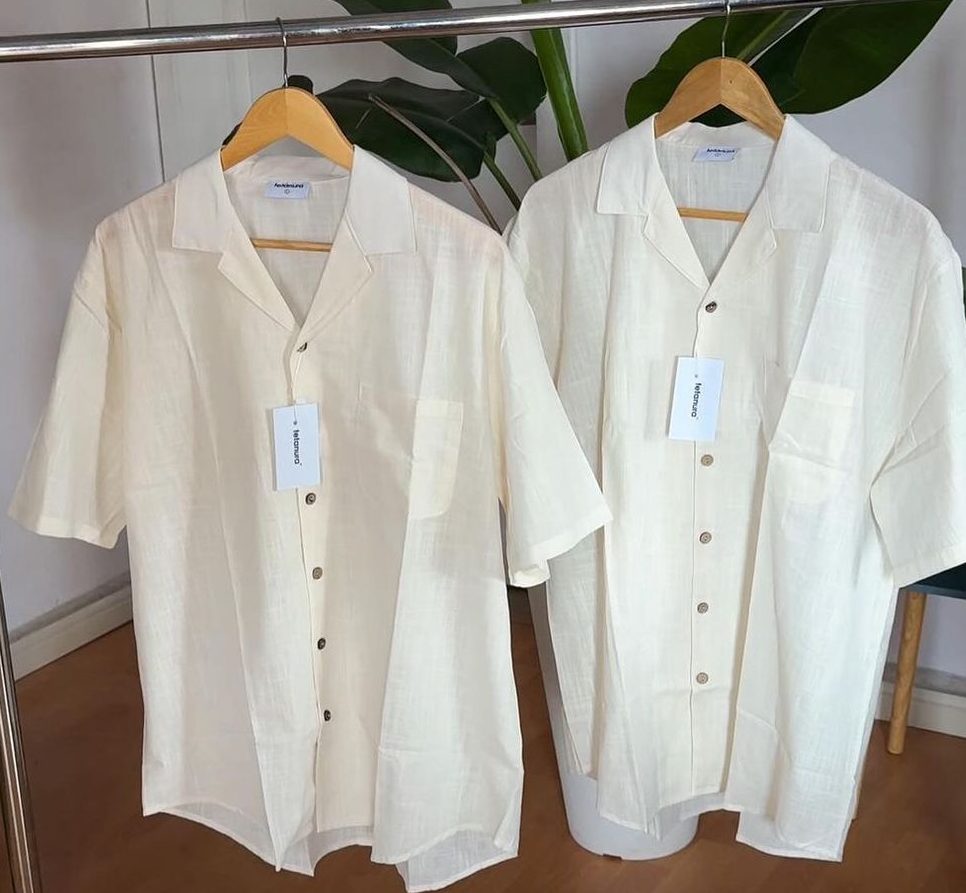 TETANURA Cream Oversize Cuban Style Light Linen Shirt