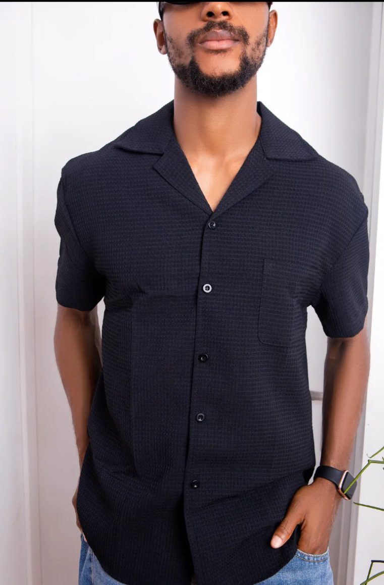 TETANURA Black Oversized Cuban Collar Shirt